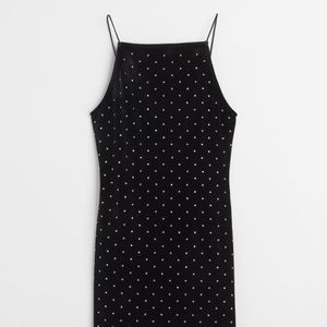 H&M Black Velvet Fitted Dress with Studs Size M